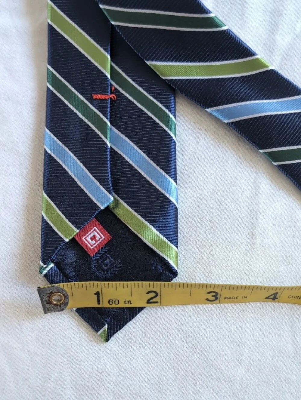 Chaps Kids Navy Tie with Light Blue and Olive Green Stripes